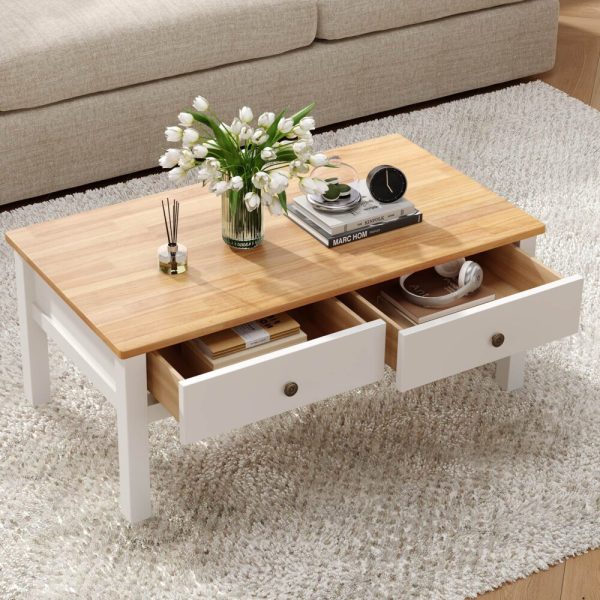Sleek Natural Wood Rectangle Coffee Table - Image 2