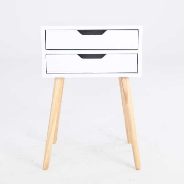 2X Bedside Table 2 Drawer Wood Leg Storage Cabinet Nightstand SUZY WHITE - Image 2
