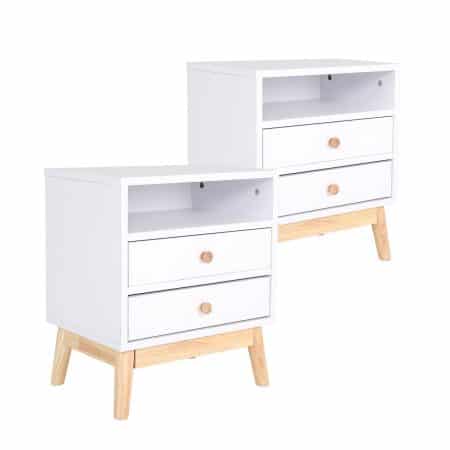 2X Bedside Table Side Storage Cabinet Nightstand Bedroom 2 Drawer ANYA - WHITE