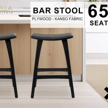 4X Wooden Bar Stool Padded PU Leather Dining Chair KANSO 65cm BLACK - Image 2