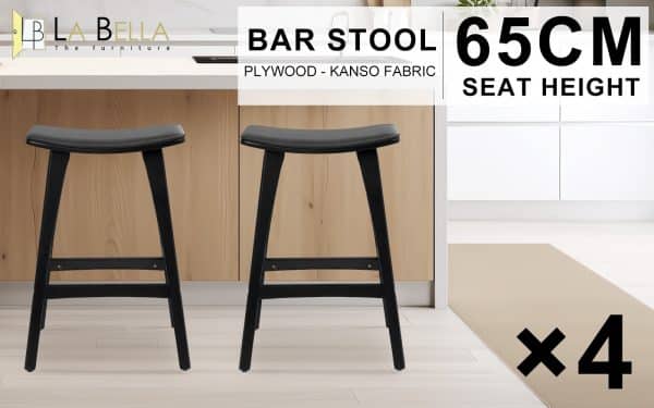 4X Wooden Bar Stool Padded PU Leather Dining Chair KANSO 65cm BLACK - Image 2