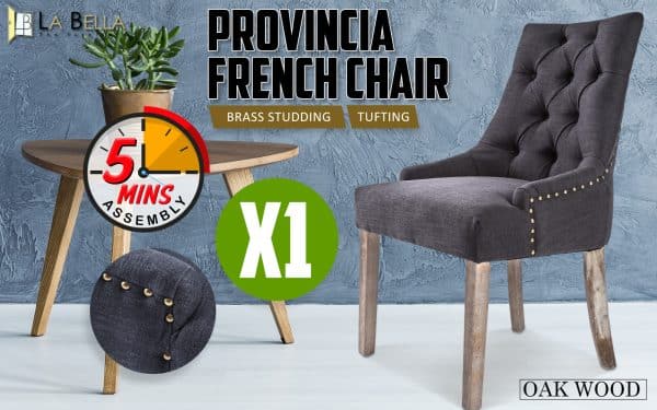 French Provincial Dining Chair Oak Leg AMOUR BLACK - Image 2