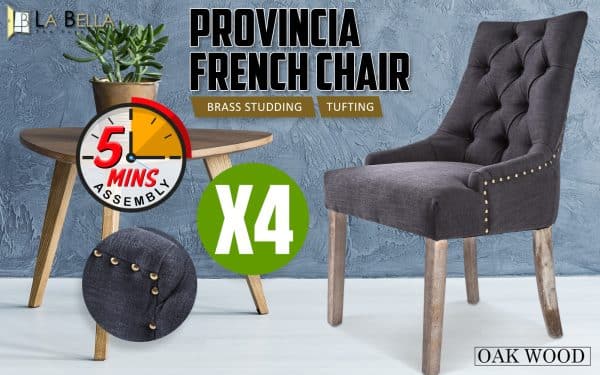4X French Provincial Dining Chair Oak Leg AMOUR BLACK - Image 2