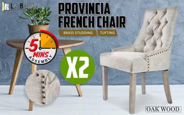 2X French Provincial Dining Chair Oak Leg AMOUR CREAM - Image 2