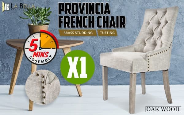 French Provincial Dining Chair Oak Leg AMOUR CREAM - Image 2