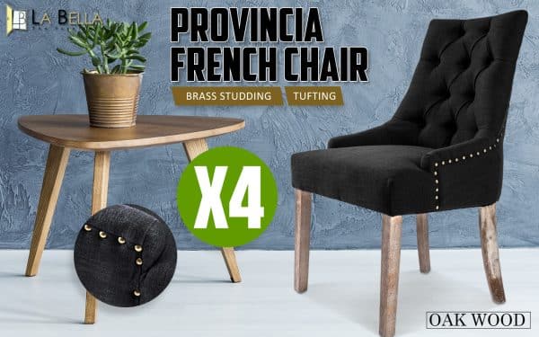 4X French Provincial Dining Chair Oak Leg AMOUR DARK BLACK - Image 2