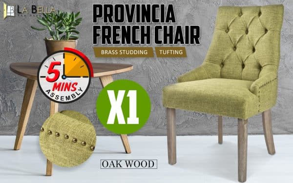 French Provincial Dining Chair Oak Leg AMOUR GREEN - Image 2