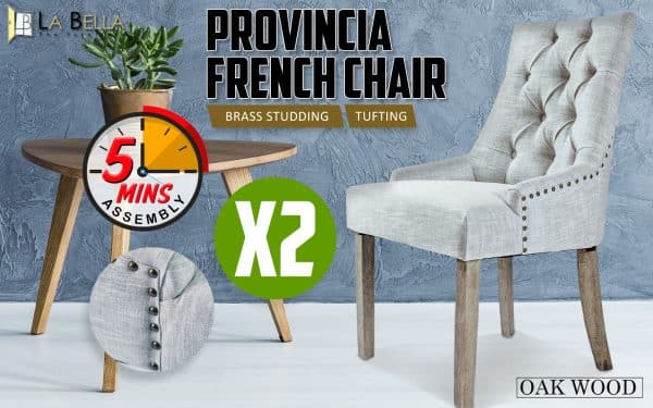 2X French Provincial Dining Chair Oak Leg AMOUR GREY - Image 2