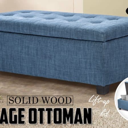 Storage Ottoman Stool 102cm Fabric DARK BLUE - Image 2