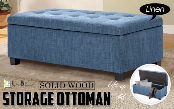 Storage Ottoman Stool 102cm Fabric DARK BLUE - Image 2
