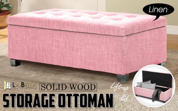 Storage Ottoman Stool 102cm Fabric PINK - Image 2