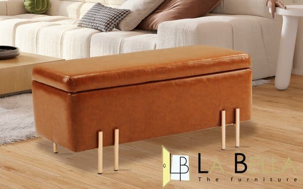 Storage Ottoman Stool Bench Seat 97cm PU Leather BROWN - Image 2