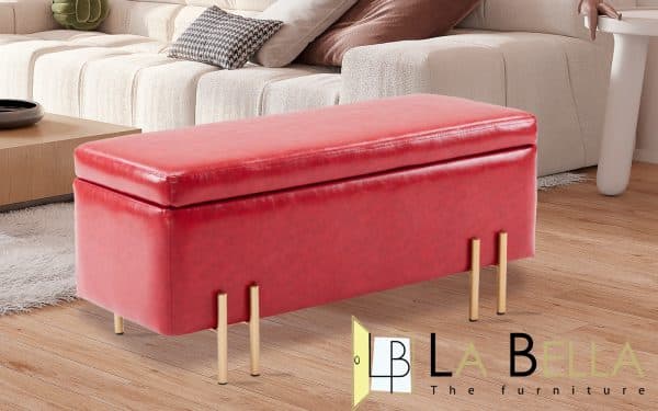 Storage Ottoman Stool Bench Seat 97cm PU Leather RED - Image 2