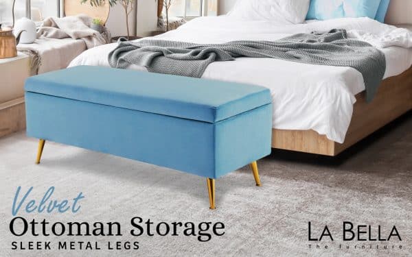 Storage Ottoman Stool Bench Seat 110cm Velvet OCEAN BLUE - Image 2