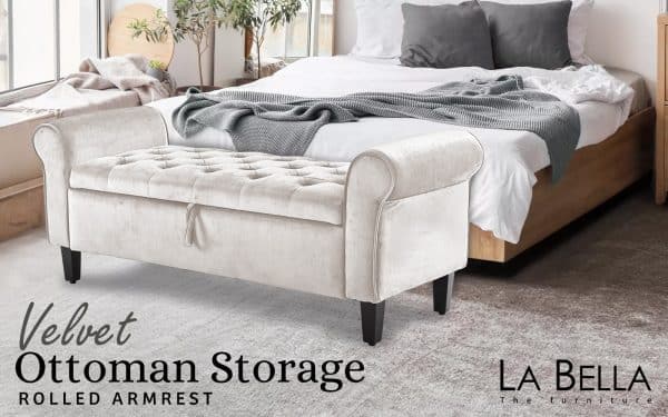 Storage Ottoman Stool Arm Bench Seat 132cm Velvet BEIGE - Image 2