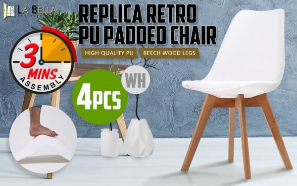 4X Retro Dining Cafe Chair Padded Seat WHITE - Image 2