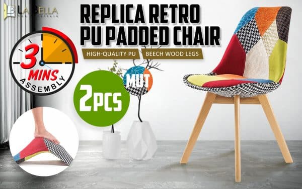 2X Retro Dining Cafe Chair Padded Seat MULTI COLOUR - Image 2