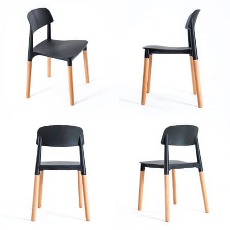 2X Retro Belloch Stackable Dining Cafe Chair BLACK - Image 2