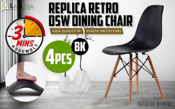4X Retro Dining Cafe Chair DSW BLACK - Image 2