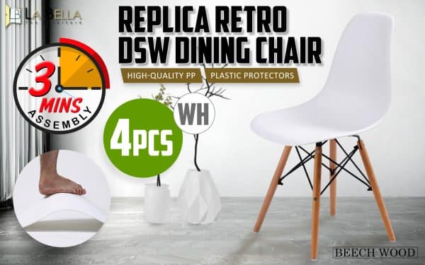 4X Retro Dining Cafe Chair DSW WHITE - Image 2