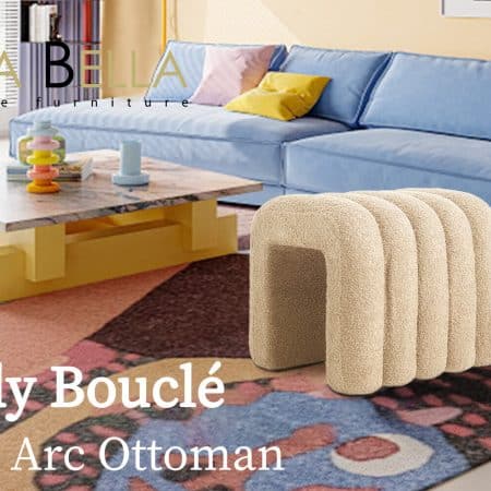 2X Ridge Arch Ottoman Stool Teddy Fleece Fabric Foot Rest 45cm BEIGE - Image 2