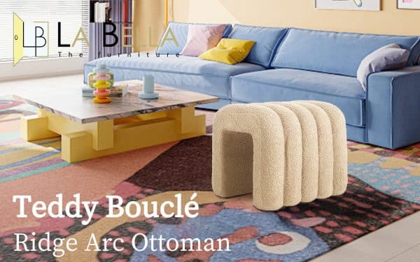 2X Ridge Arch Ottoman Stool Teddy Fleece Fabric Foot Rest 45cm BEIGE - Image 2