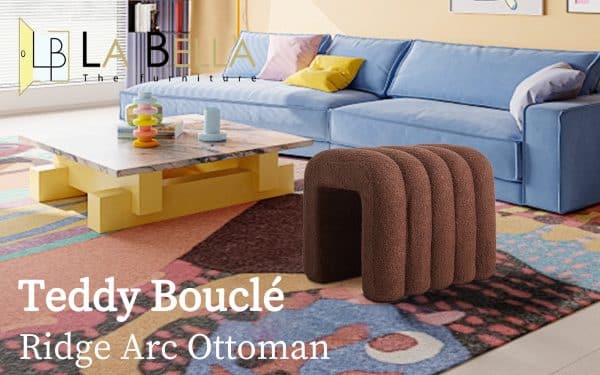Ridge Arch Ottoman Stool Teddy Fleece Fabric Foot Rest 45cm BROWN - Image 2