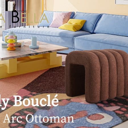 2X Ridge Arch Ottoman Stool Teddy Fleece Fabric Foot Rest 45cm BROWN - Image 2