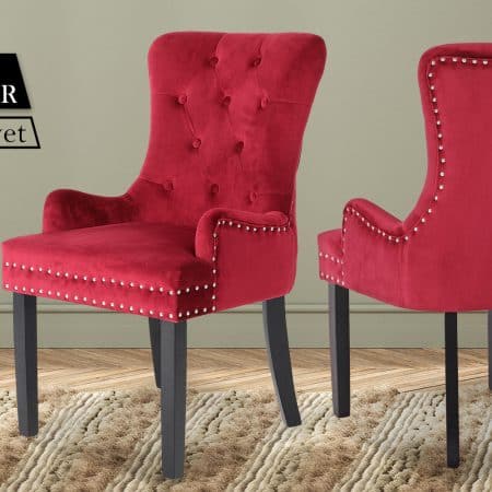 French Provincial Dining Chair Ring Studded Velvet Rubberwood Leg LISSE BORDEAUX RED - Image 2