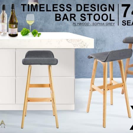 4X Wooden Bar Stool Dining Chair Fabric SOPHIA 74cm GREY - Image 2