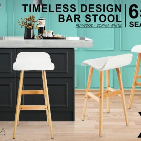 2X Wooden Bar Stool Dining Chair Leather SOPHIA 65cm WHITE - Image 2