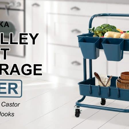 Trolley Cart Storage Utility Rack Shelf Organiser Swivel Kitchen 2 Tier BLUE - Image 2