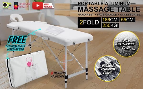 Aluminium Portable Beauty Massage Table Bed 2 Fold 55cm White - Image 2