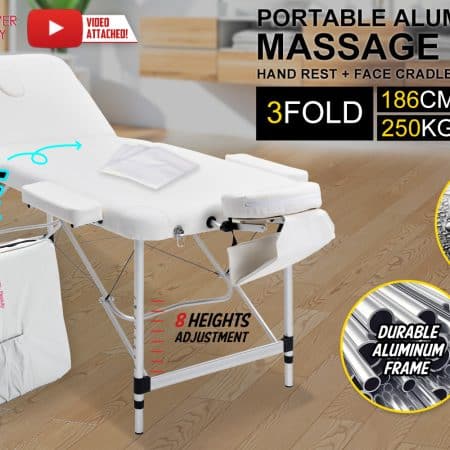 Aluminium Portable Beauty Massage Table Bed 3 Fold 70cm White - Image 2