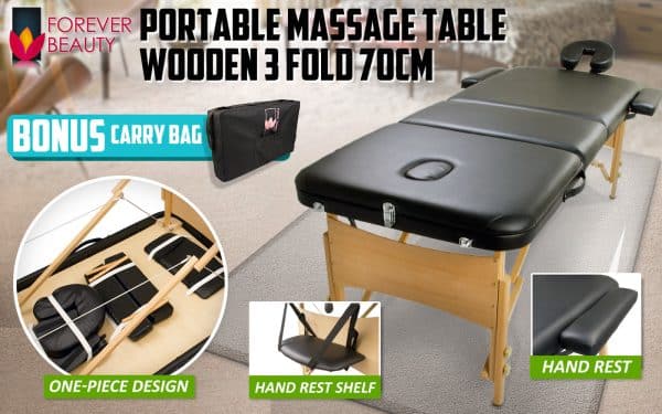 Wooden Portable Massage Table Bed 3 Fold 70cm BLACK - Image 2