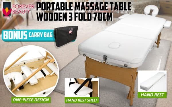 Wooden Portable Beauty Massage Table Bed 3 Fold 70cm WHITE - Image 2