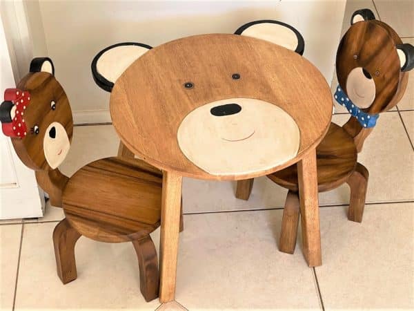 Children's furniture Set Bear Table and 2 Chairs -natural wood handmade and solid build - Image 2