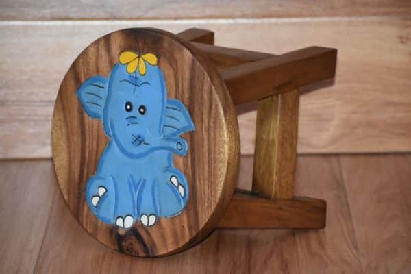 Children's Wooden Stool Blue Baby ELEPHANT Themed Chair Toddlers Step sitting Stool - Image 2