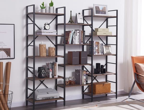 YES4HOMES Industrial Vintage Shelf Bookshelf, Wood and Metal Bookcase Furniture for Home & Office - Image 2
