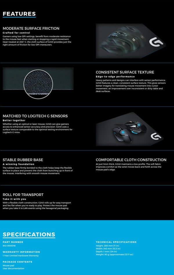 Logitech G240 Cloth Gaming Mouse Pad (943-000046) - Image 2