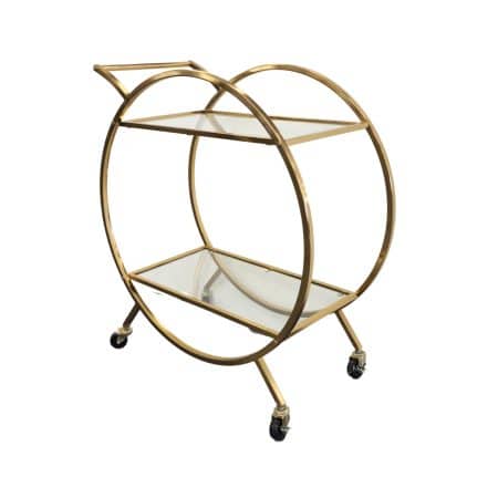 Roman Glass Bar Cart / Trolley With Wheels - Gold