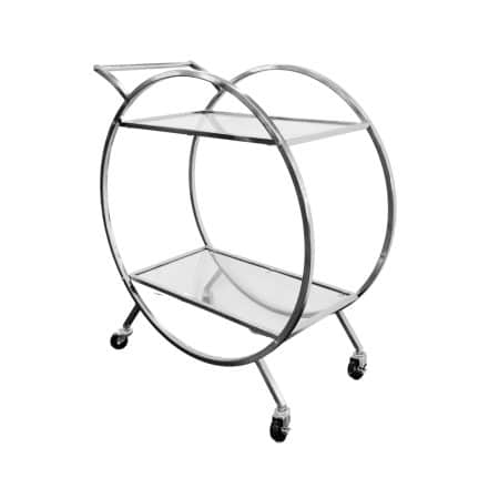Roman Glass Bar Cart / Trolley With Wheels - Silver