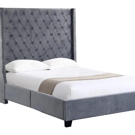 Ella Grey Velvet Winged Bed 180cm - Queen