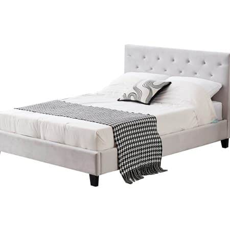 Winston Light Grey Velvet Tufted Bed - Double