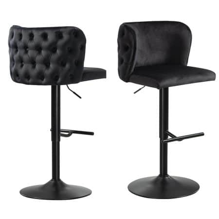 Lara Tufted Height Adjustable Swivel Bar Stools with Footrest - Black