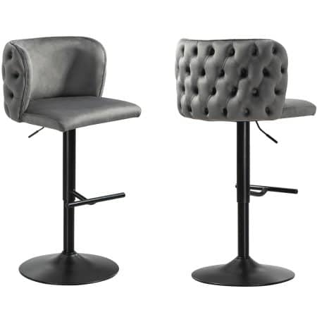 Lara Tufted Height Adjustable Swivel Bar Stools with Footrest - Dark Grey