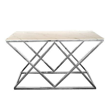 Alsea Console Table Silver Base - White Marble