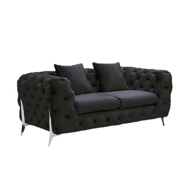 Grand Tufted Lounge - Black Velvet - Silver Legs - Image 2