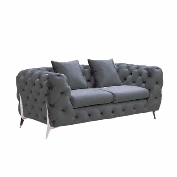 Grand Tufted Lounge - Dark Grey Velvet - Silver Legs - Image 2