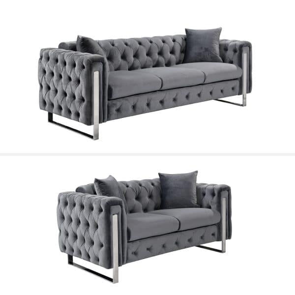 Madeline Range - Dark Grey Velvet 3+2+1 - Silver Trims - Image 2